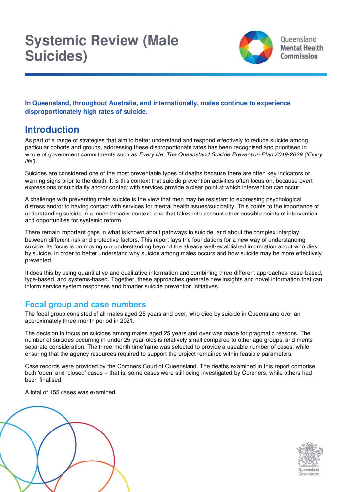 Thumbnail of Male suicide systemic review: executive summary
