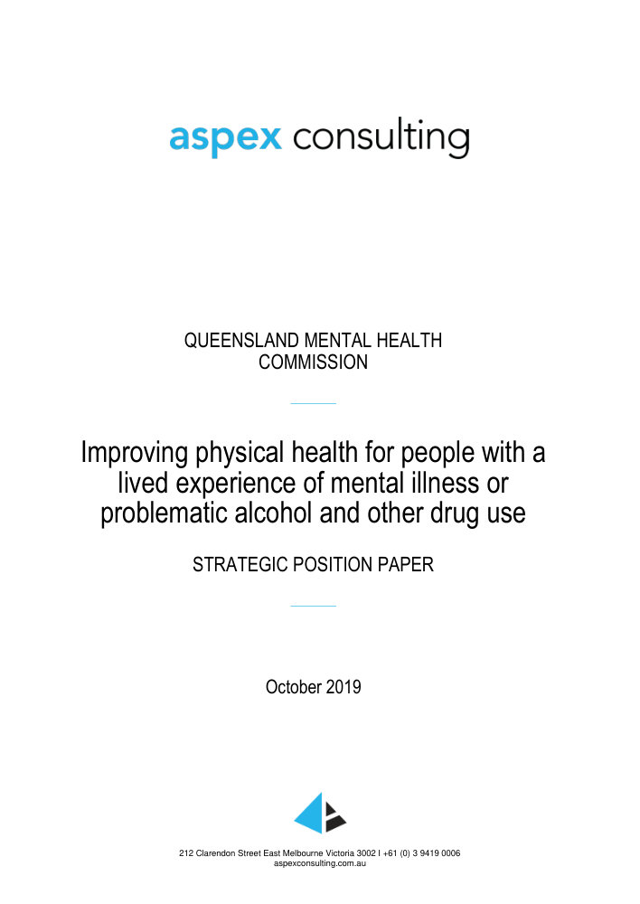 Thumbnail of Physical health project: Strategic position paper