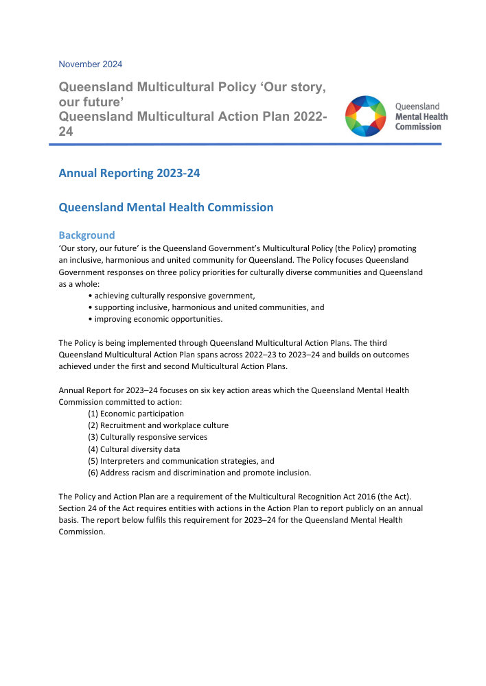 Thumbnail of Queensland Multicultural Policy and Action Plan: annual reporting 2024–25