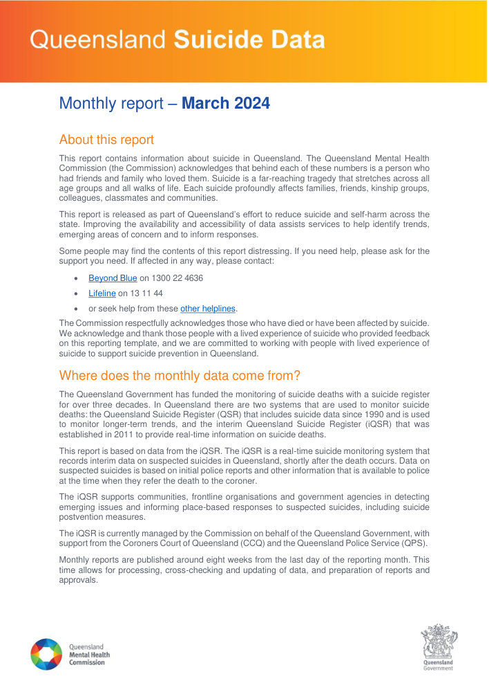 Thumbnail of Queensland Suicide Data March 2024