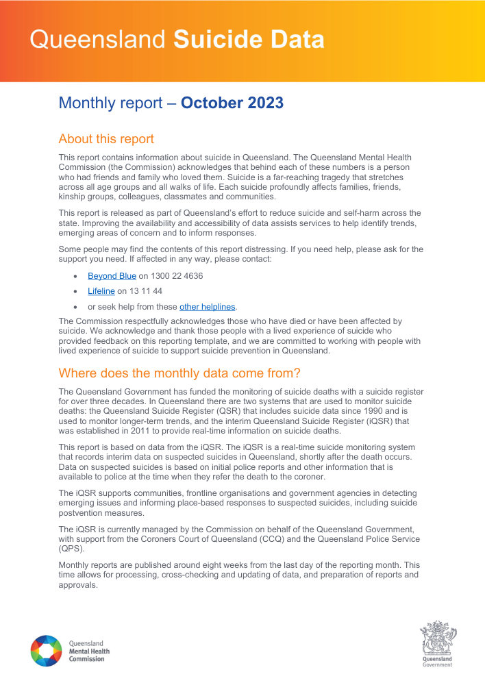 Thumbnail of Queensland Suicide Data October 2023