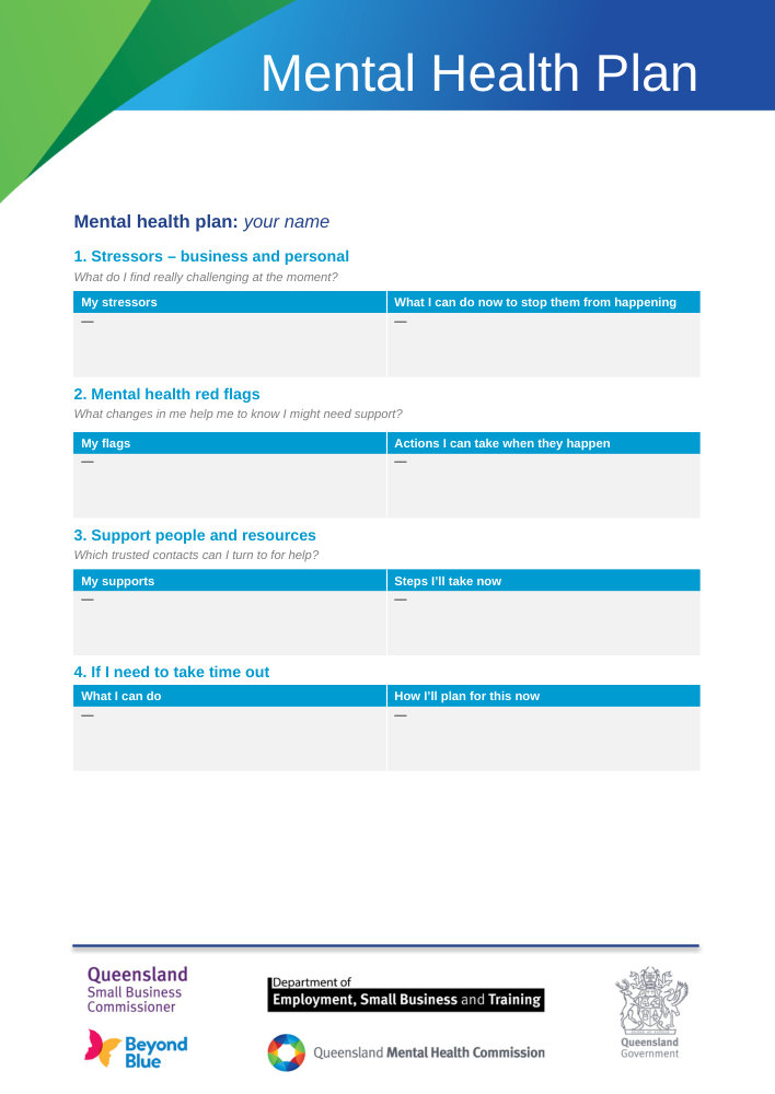 Thumbnail of Small business owner's guide to mental health: Mental health plan template