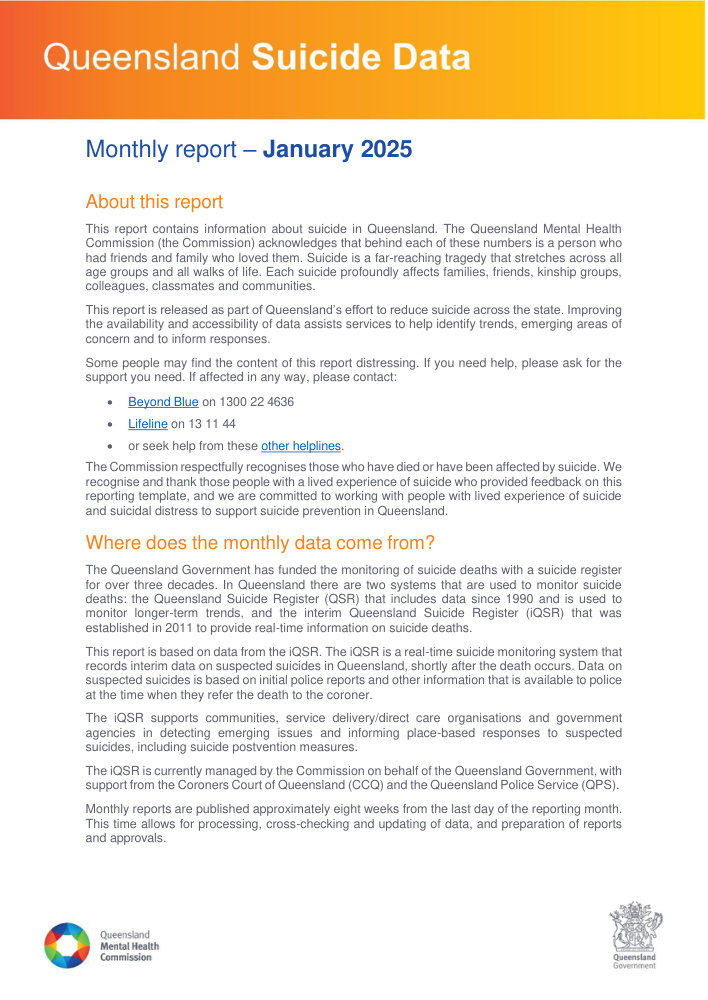 Thumbnail of Queensland Suicide Data January 2025