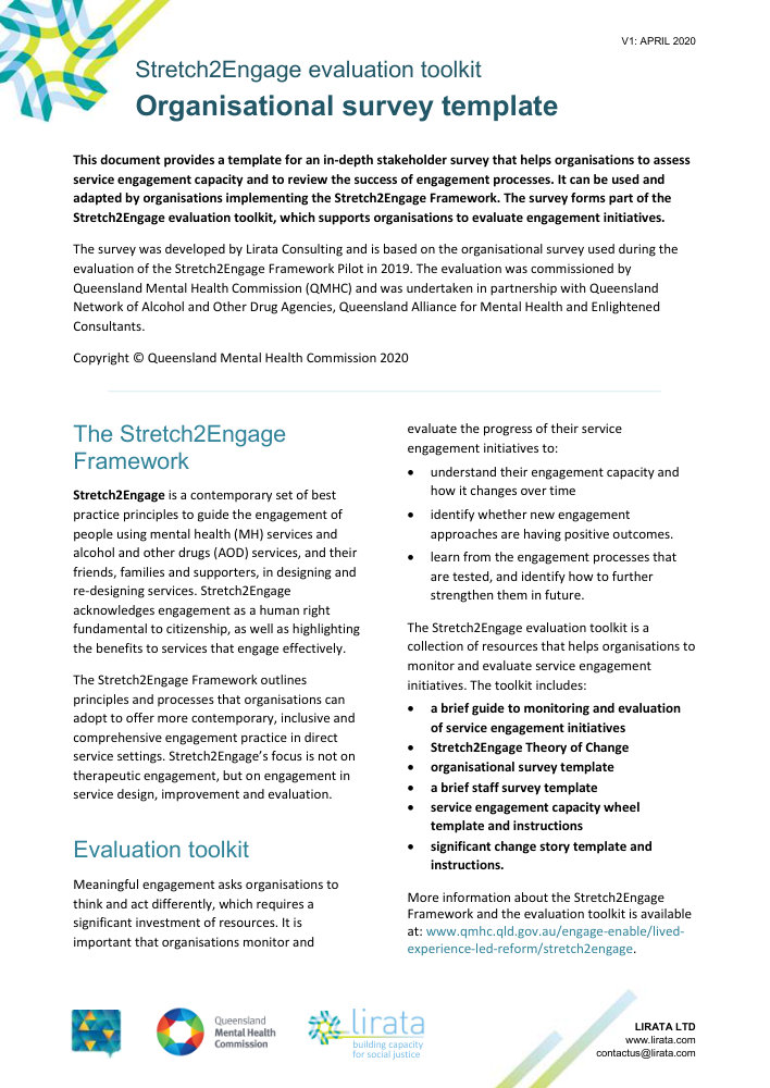 Thumbnail of Stretch2Engage evaluation toolkit: Organisational survey template