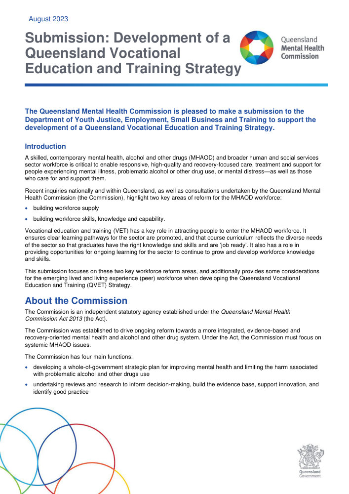 Thumbnail of Development of a Queensland vocational education and training strategy