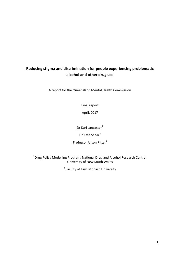 Thumbnail of Reducing stigma and discrimination for people experiencing problematic alcohol and other drug use