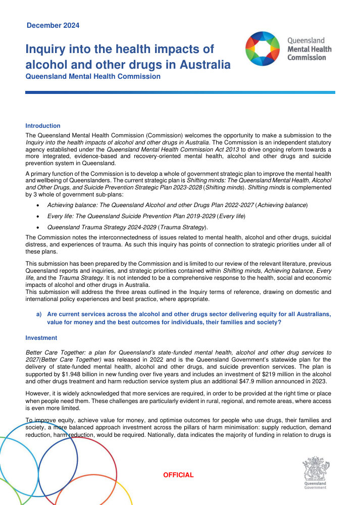 Thumbnail of Inquiry into the health impacts of alcohol and other drugs in Australia